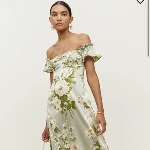 Reformation sage green floral silk dress